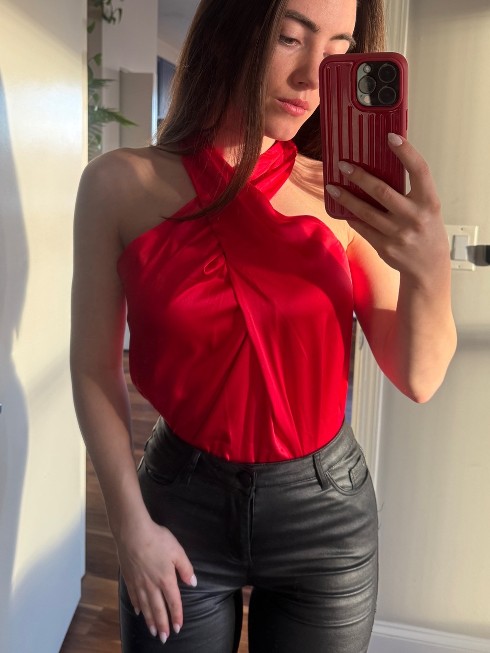 Red Halter Neck Satin Top XS/S